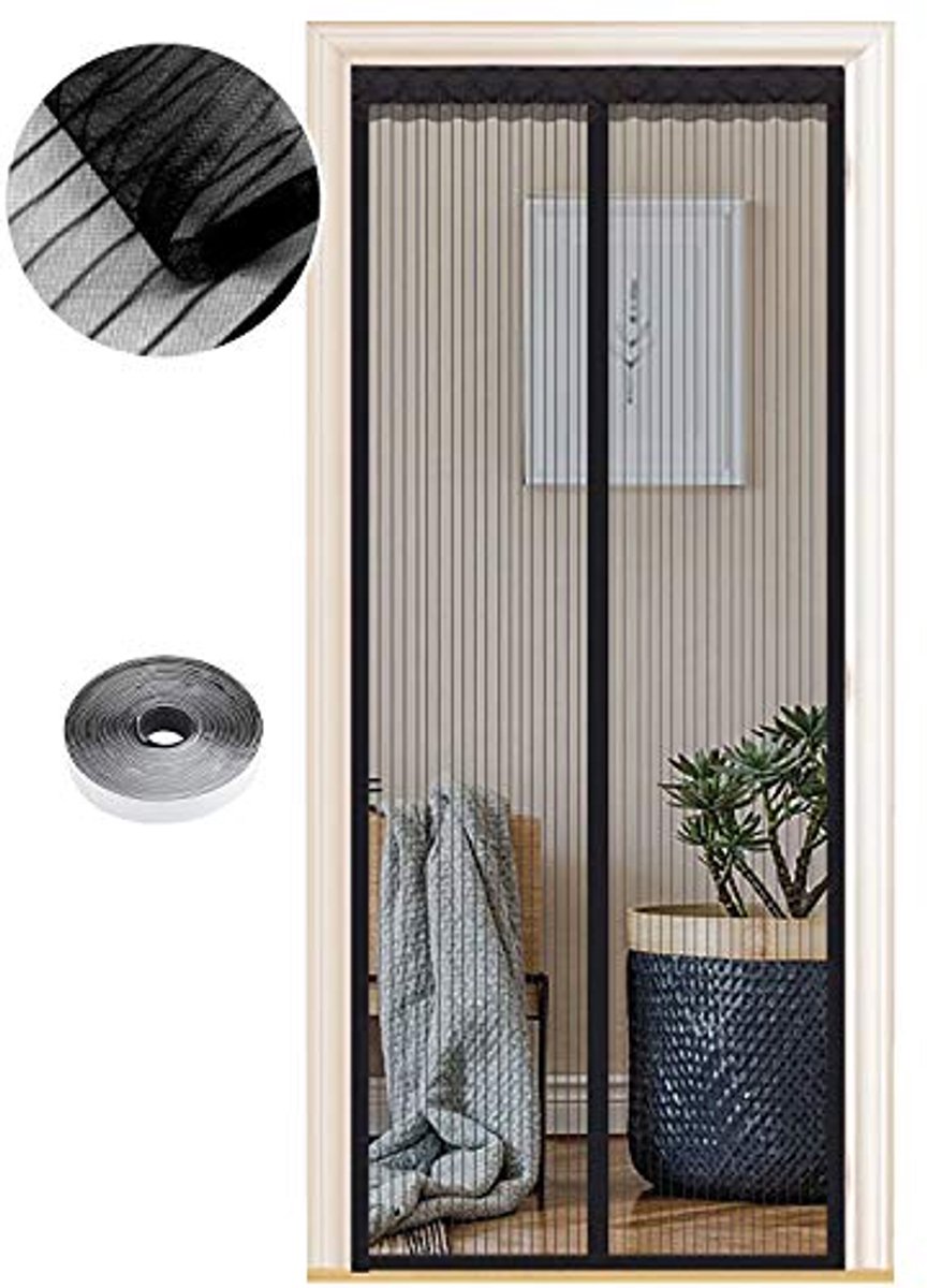 Magnetisch Vliegengaas 85x220 cm voor Hordeur, Muggennet voor Balkondeur, Terrasdeur en Kelderdeur, Automatisch Sluitend, Boren Vrij, Zwart