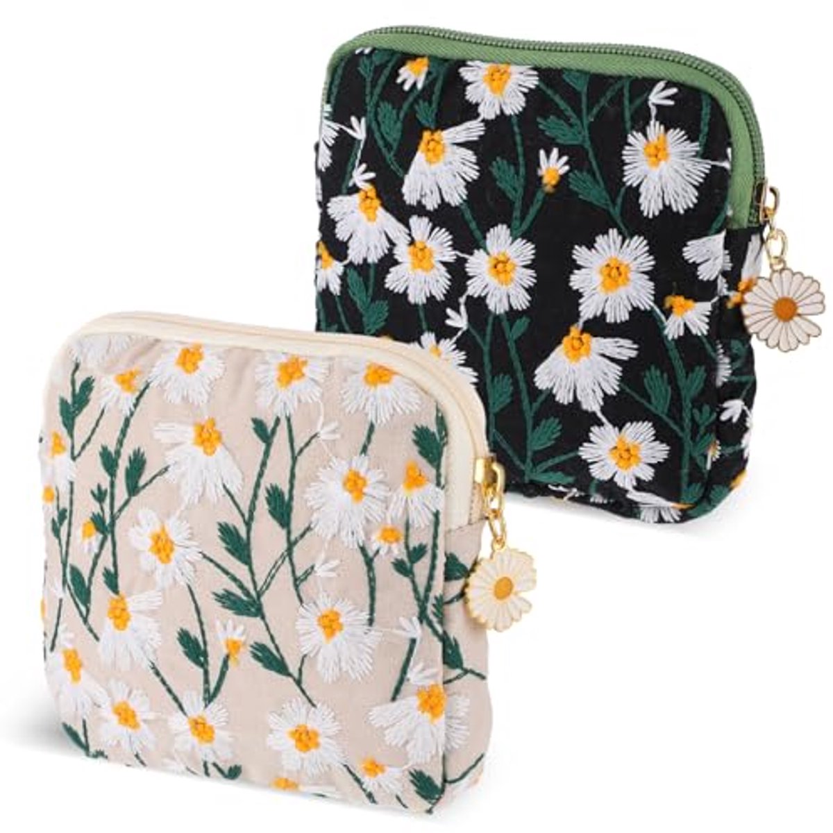 Madeliefjes maandverband opbergtas - 2 stuks - Katoenen menstruatie houder - Draagbare tampon en pad zakjes voor vrouwen en tieners