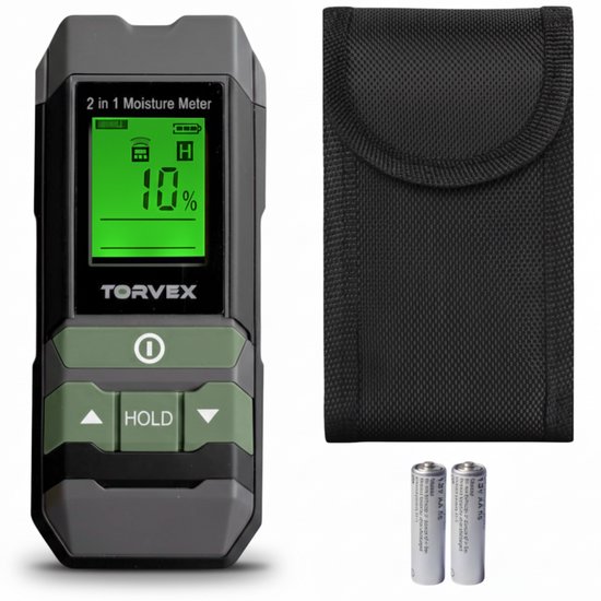 Torvex® - 3 in 1 digitale vochtmeter – Voor hout en bouwmaterialen – Sensor en Elektroden - Temperatuurmeter - Incl. batterijen & opberghoes