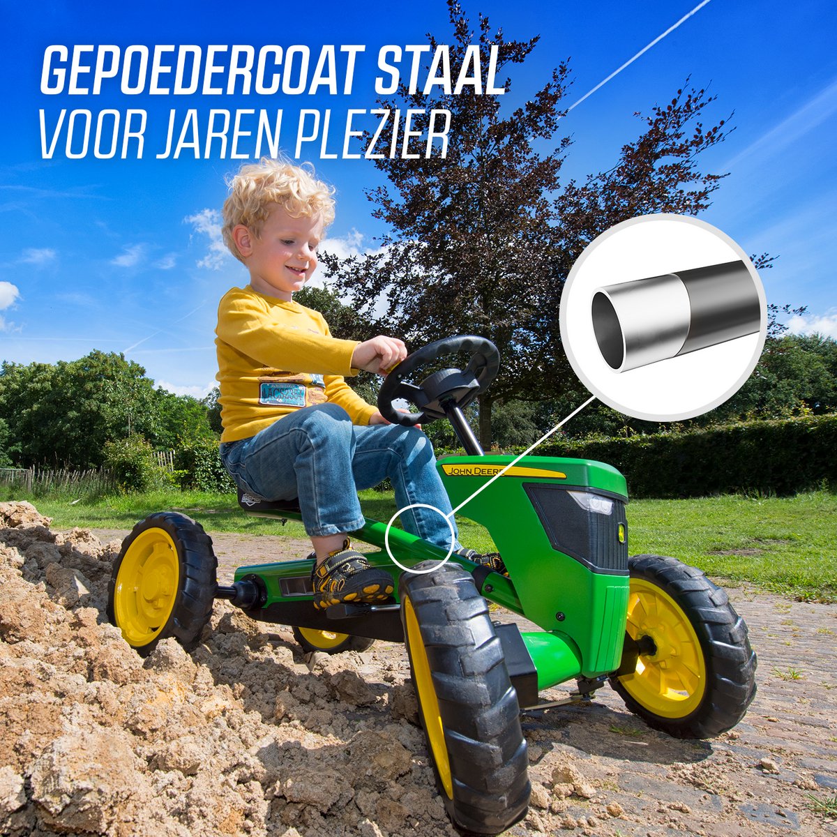 BERG Buzzy John Deere Skelter - Officieel licentieproduct - Verstelbare Stoel - Veilige en Stabiele Wegligging - Anti-Lek EVA banden - 2+ jaar - Groen/Geel — afbeelding 4