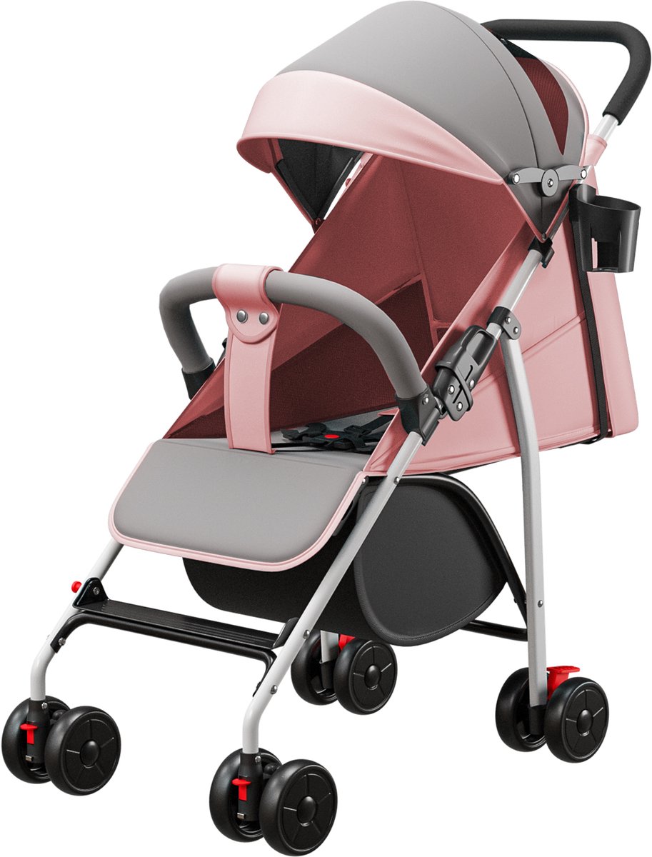 PIPIPOXER Opvouwbare Buggy met Zon- en Regenhoes Roze - PIPIPOXER - €54,99