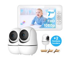 Zevio XL Elite Babyfoon met 2 Camera's en Groot 7 Inch HD Baby Monitor - met Slimme Functies - Uitbreidbaar - Baby Camera - Inclusief Flexibele Houders