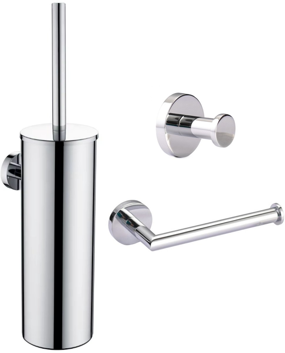 Toiletaccessoireset Chroom 3-delig - Toiletborstelhouder - Toiletrolhouder - Handdoekhaak