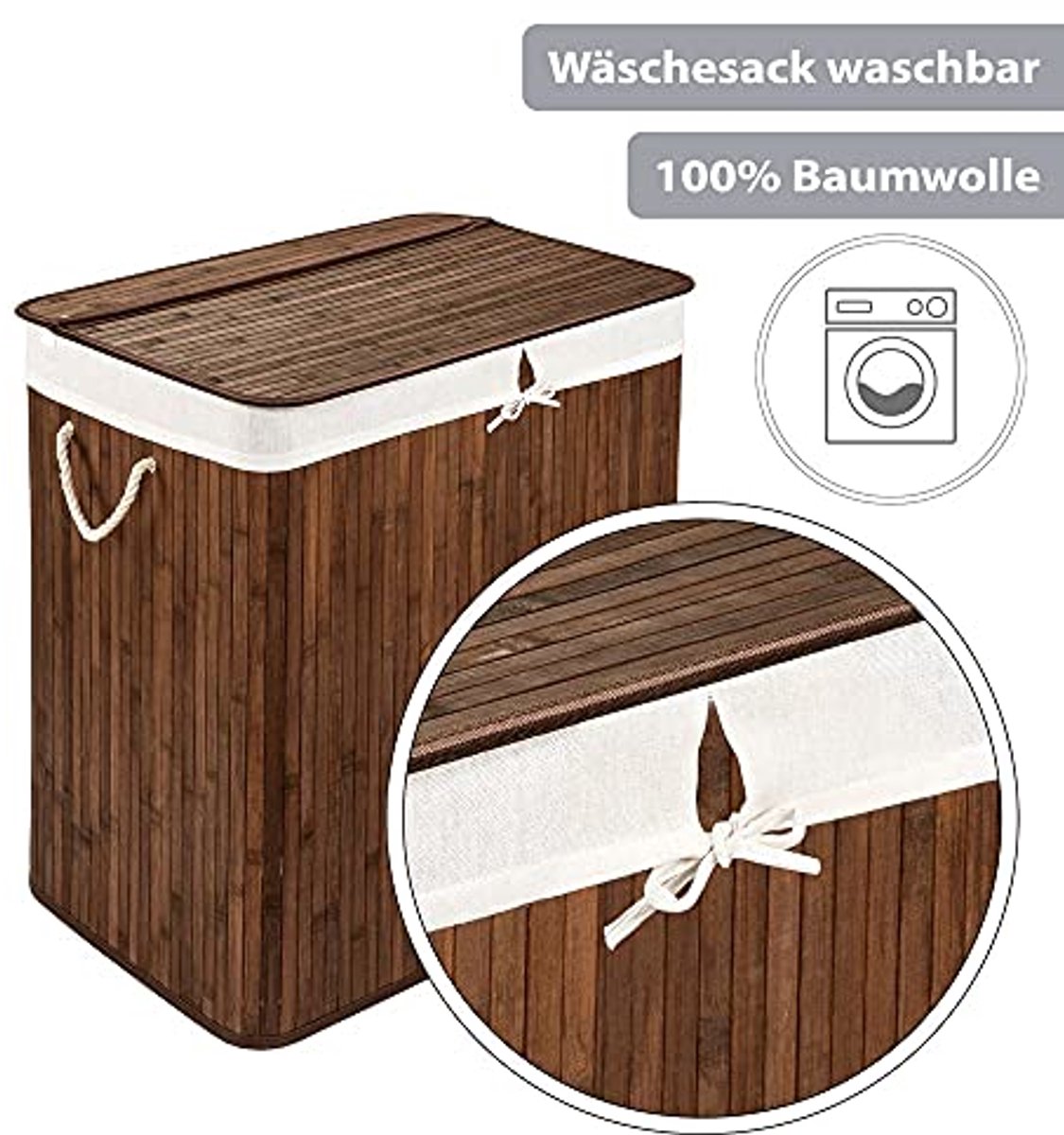 ECO Bamboe Wasmand met Deksel en Uitneembare Waszak - Duurzame en Stijlvolle Badkameroplossing - 104 L