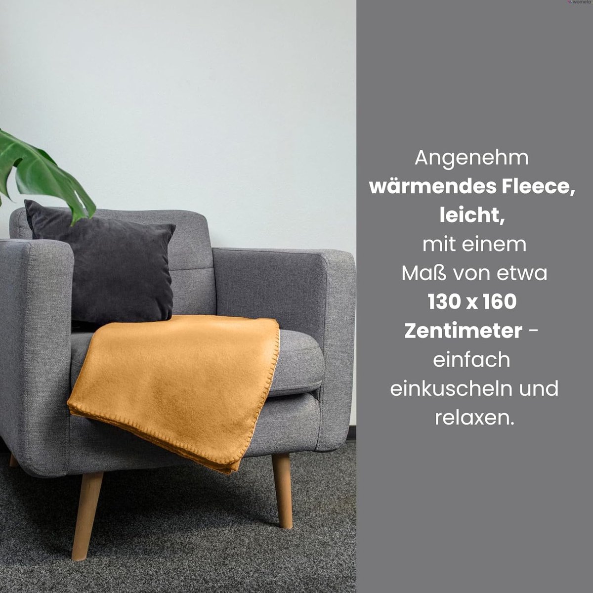 Famanu Set van 2 Fleece Dekens 130 x 160 cm - ca. 400 g - Anti-Pilling - Mosterdgeel