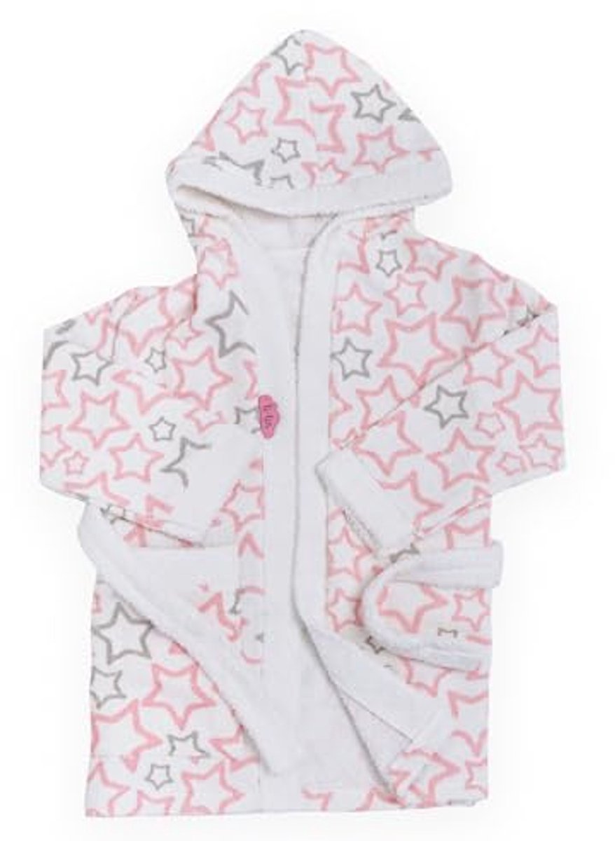 Kinderbadjas 80 cm - 100% Katoen - Sterrenprint - Blauw