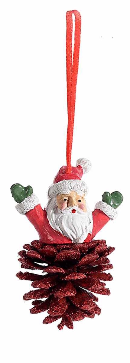 Dennenappel met Kerstman - Kerstornament - Ø 4 cm x 10 cm (hoogte kan verschillen)