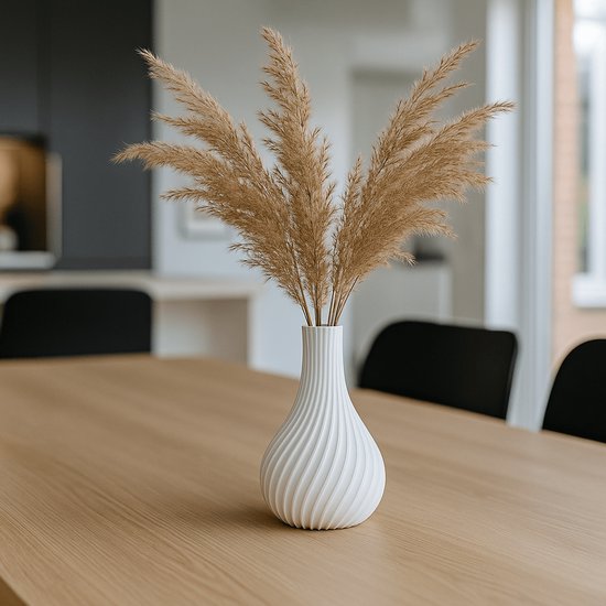 Lukana Moderne Bloemenvaas Glans - Vaas Droogbloemen - Wit - Tafeldecoratie - Decoratie Woonkamer Tafel - 3D-ontwerp in Duurzaam PLA-materiaal - Cadeau voor Vrouw - Cadeautje voor Haar
