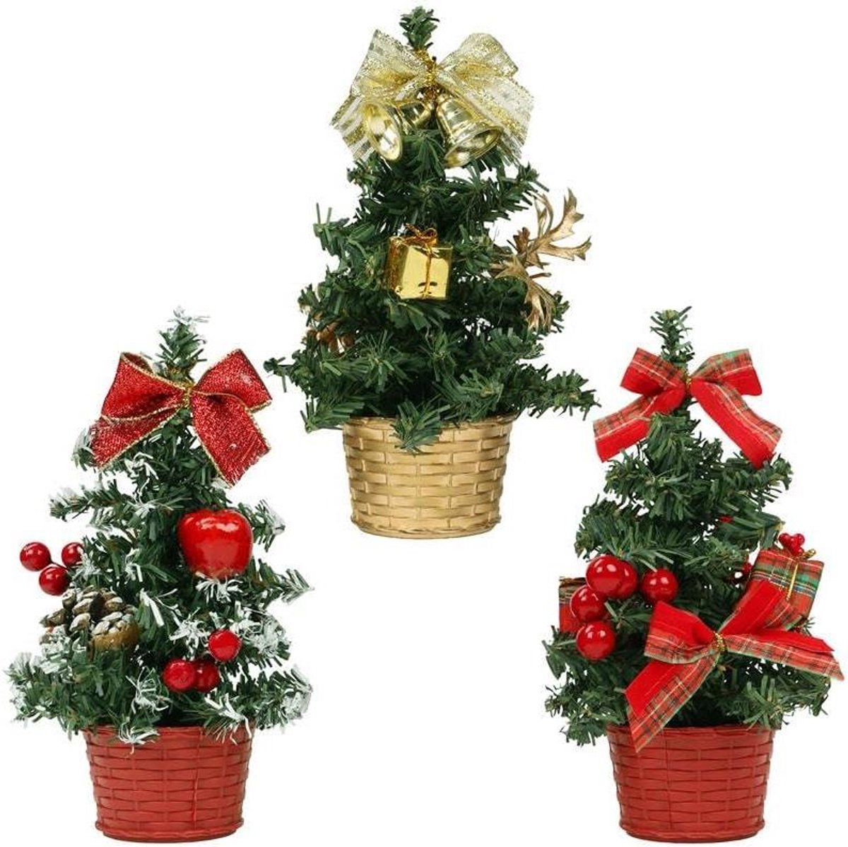 Orivio - Kunstmatige kerstbomen met LED-verlichting (3 stuks) - 20 cm - voor decoratie thuis, tafel en woonkamer