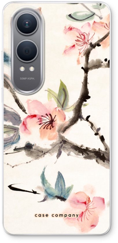 iPhonehoesje met aquarelprint van Japanse bloesems en bladeren, met dubbele camera-uitsparing.