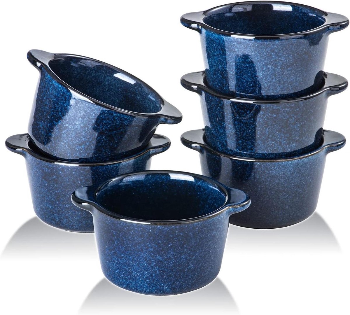 Allecto plus - Keramische kommen voor creme brulee - Mini custard cups 6 oz - Ovenkluiskommen soufflé gerechten voor het bakken - Individuele braadpan dipsaus - Blauw - Bakvormen set van 6