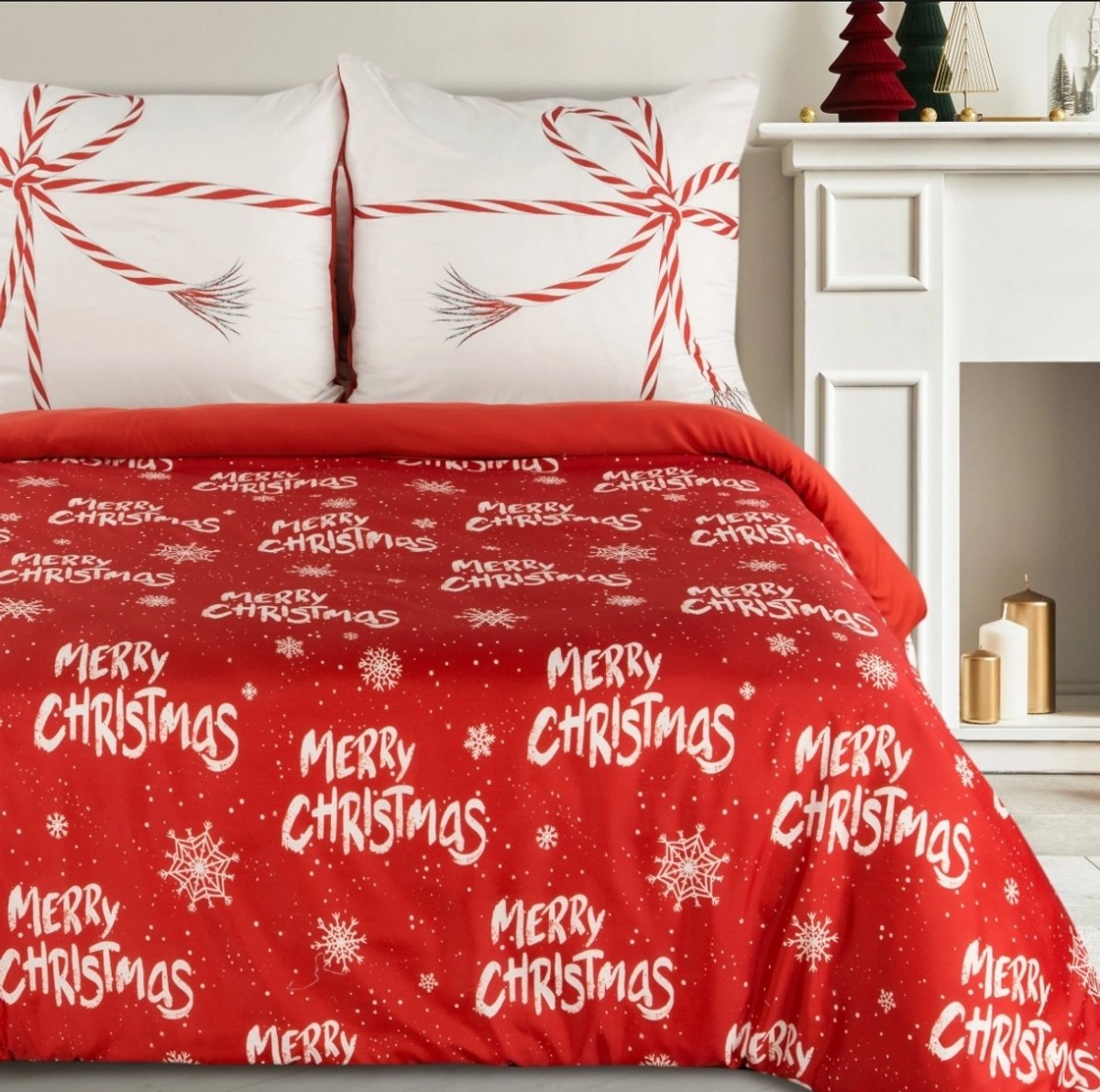 Kerstbeddengoed van microvezel - Merry Christmas - Kerst - 220 cm x 200 cm + twee kussenslopen van 70 cm x 80 cm - Dekbedovertrek - PTR-07