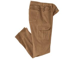 ATLAS FOR MEN - Donkerbruine ribfluwelen cargobroek met stretch - Heren - Verkrijgbaar in grote maten - W38