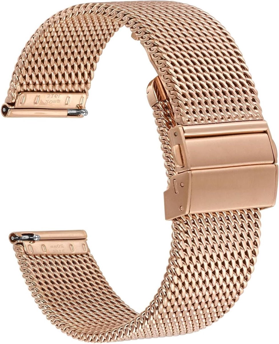 Allecto plus - Metalen horlogebanden met vouwsluiting en snelsluiting | Roestvrijstalen mesh vervangende band voor heren en dames | 18 mm, 20 mm, 22 mm