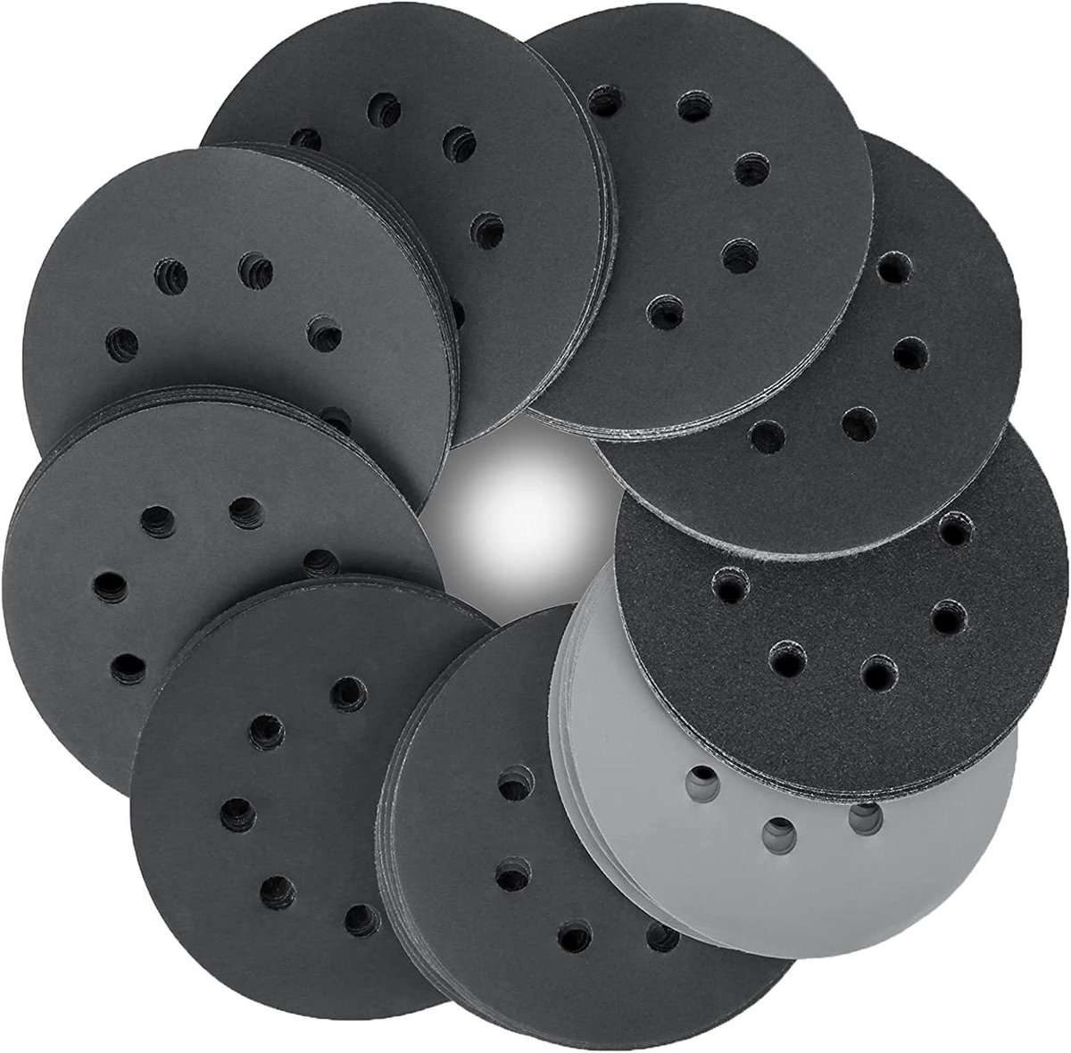 Allecto plus - 125mm Schuurschijven 80 Stuks Siliciumcarbide Schuurpapier Set - Droog/Nat gebruik - Verschillende korrelgroottes - Voor Schuurmachines Metaal/Auto/Waterdicht Polijsten