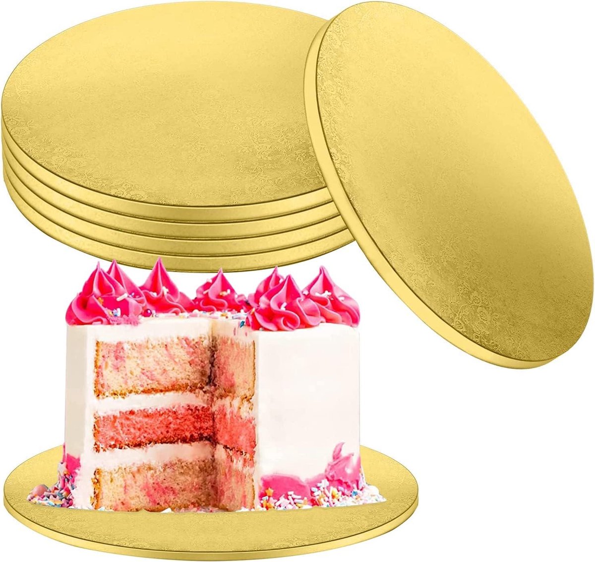 Allecto plus - Set van 5 ronde taartstandaards Ø 30 cm - Goudkleurig - Voor transport en decoratie van taarten - 12 mm - Geschikt voor cake - Feestelijke taartborden.