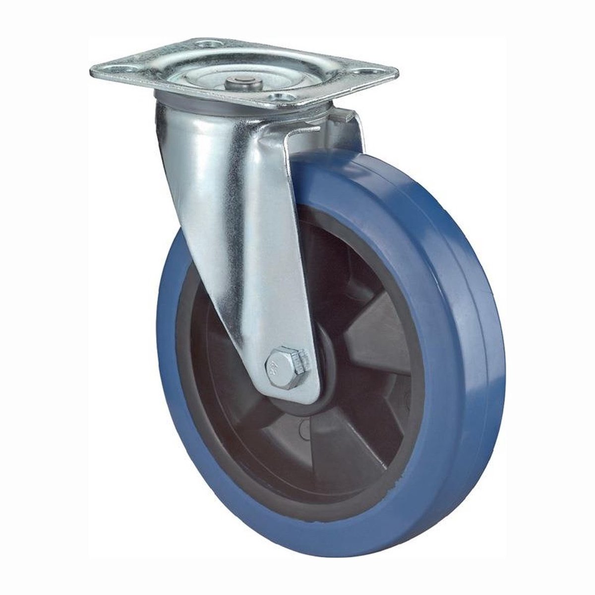 BS zwenkwiel met schroefplaat Elastisch massief rubber blauw Roll...