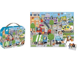 foto van Janod - Puzzel De Stad - Kartonnen Puzzel In Koffer - Kinderpuzzel Met Stadsthema Inclusief Poster - 36 Stukjes - Geschikt Vanaf 4 Jaar