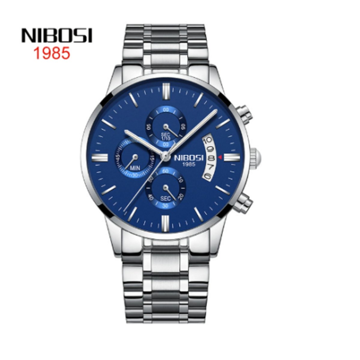 NIBOSI Horloge 2309 - Zilverkleurig-Blauw - Heren - Quartz - Chronograaf - Stalen Band - Luxe en Fris - H1172