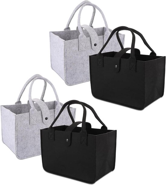 Jrhncy 2 Stuks Vilten Tassen, Shopper 30 x 20 x 18 cm, Universele Kleine Tas, Boodschappentas, Opvouwbare Hengseltas, Draagtas voor Opbergen, Winkelen, Reizen