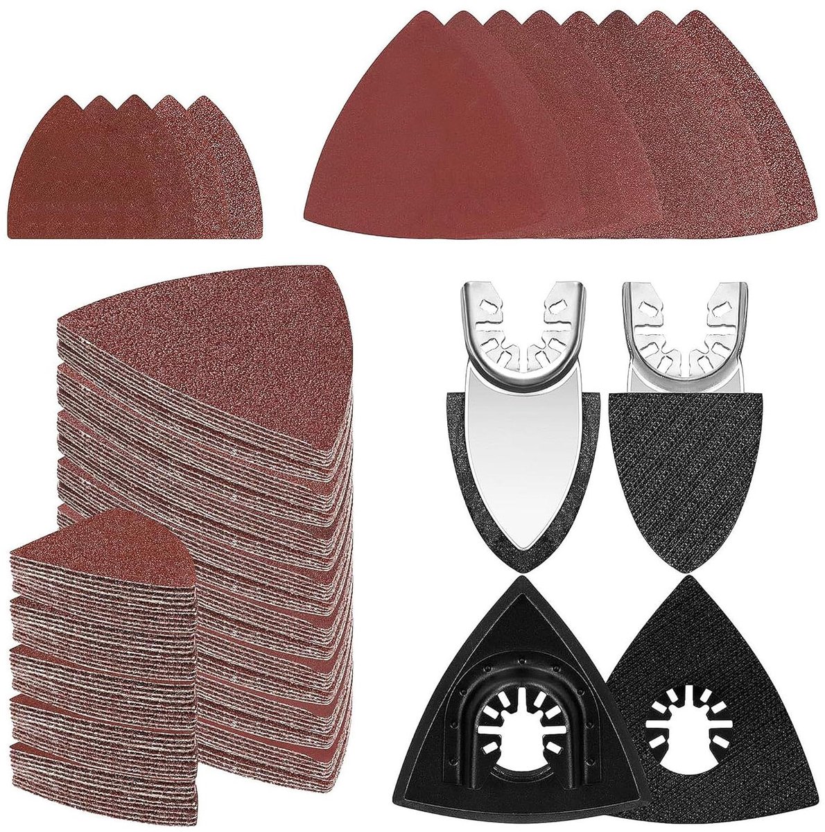 Allecto plus - Schuurpapier set voor multischuurmachine, 154 stuks, diverse korrelgroottes, incl. 4 padhouders