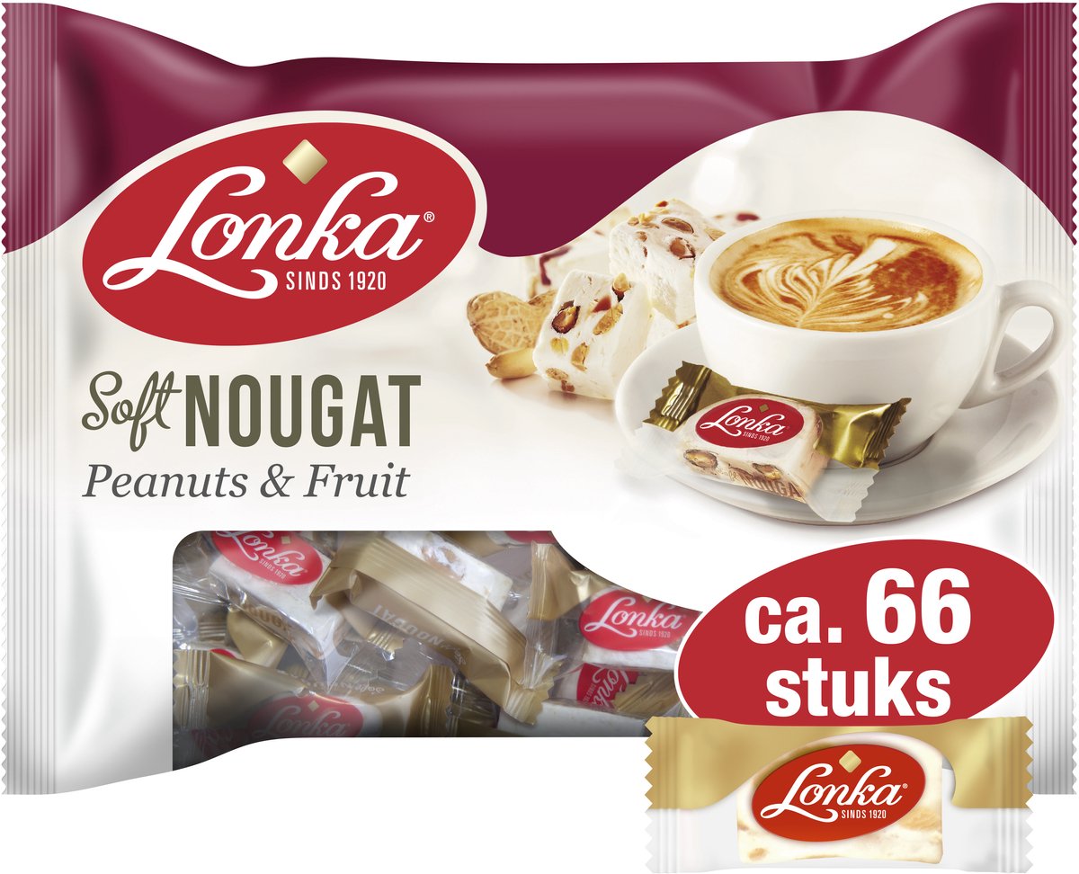 Lonka soft Nougat pinda & vrucht - per stuk verpakt - zak a 800g