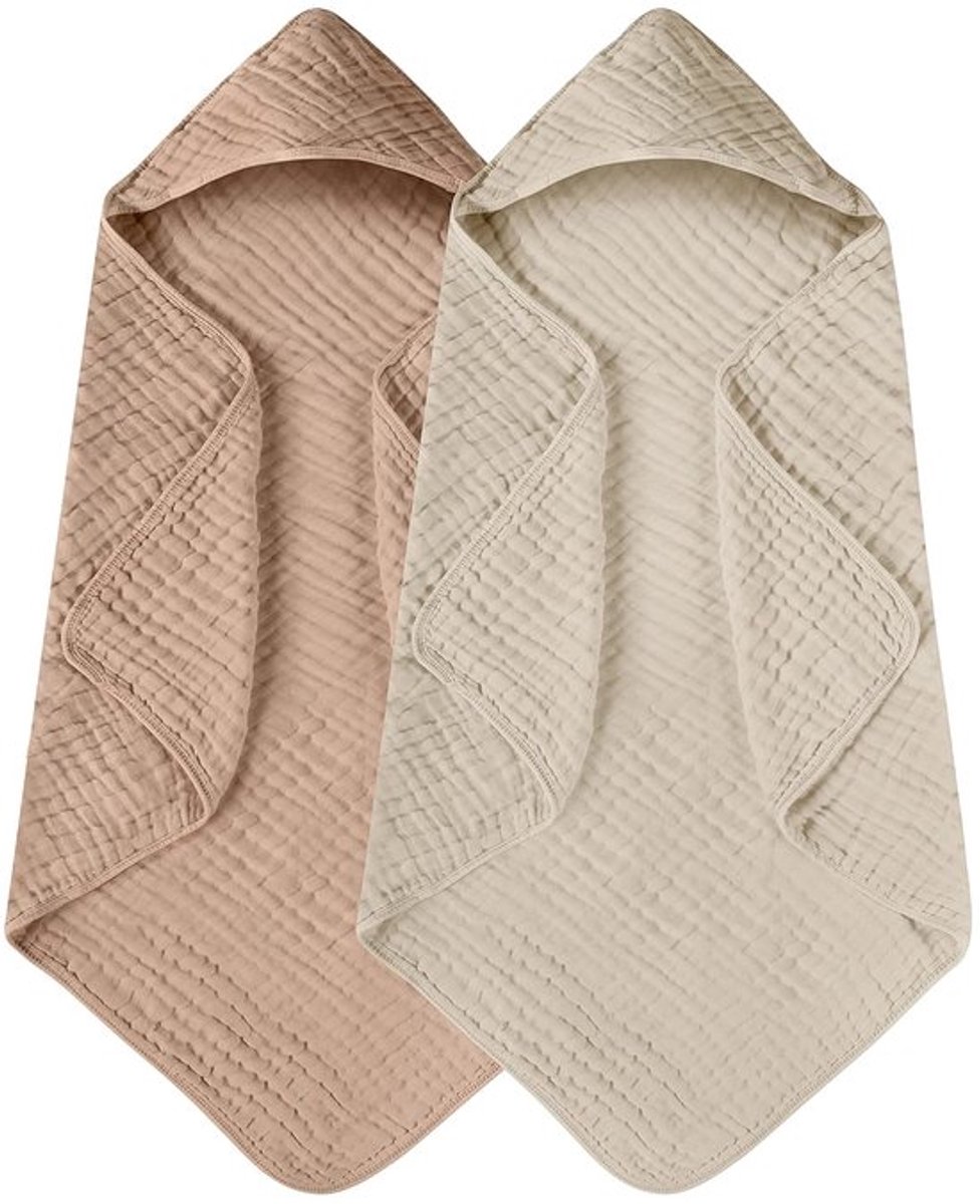 Image of 2-delige babybadhanddoekset met capuchon, superzachte badhanddoek - abrikooswit + lichtroze