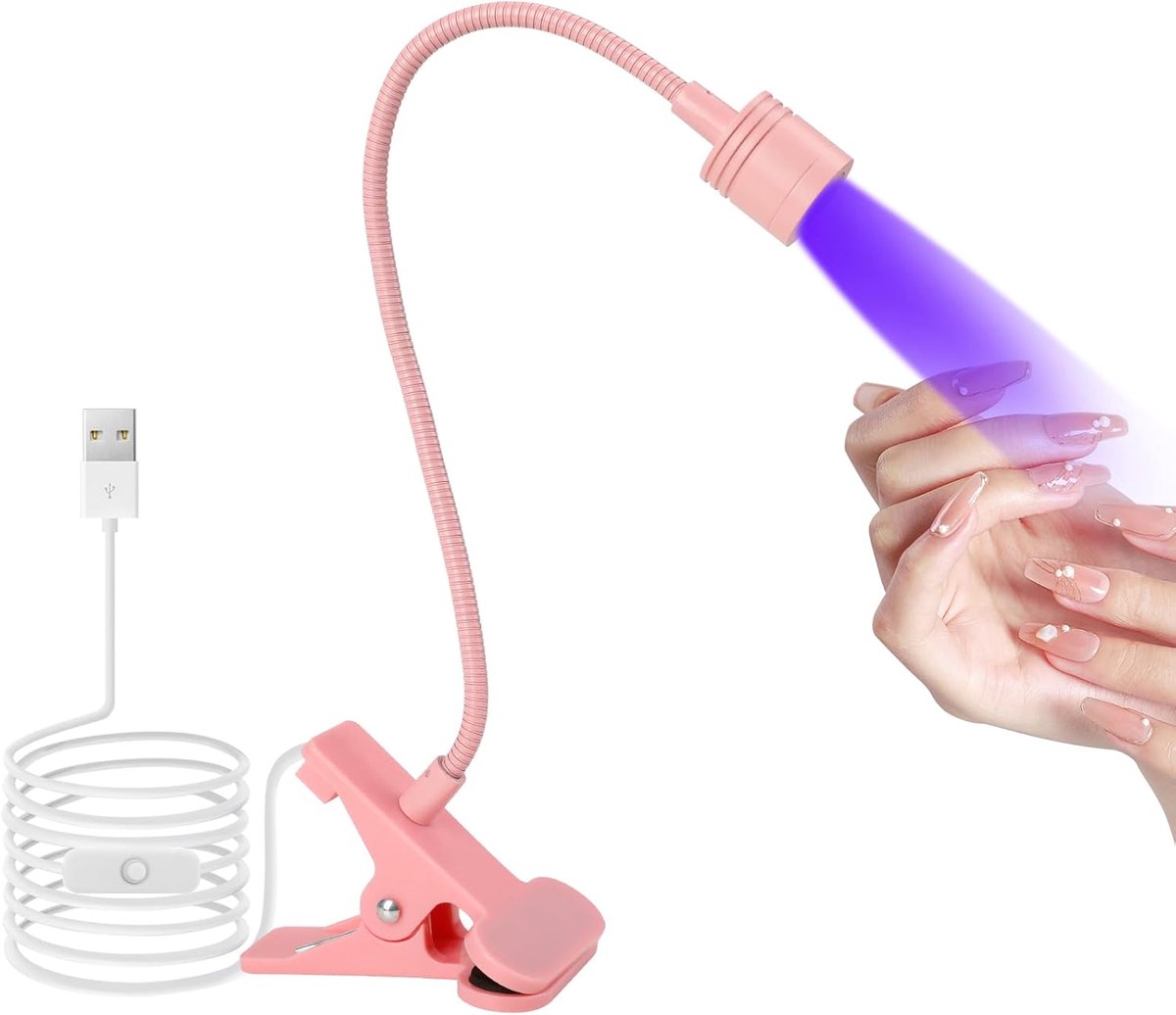 UV-lamp UV-gelnagel, LED-Amerikaanse manicurelamp 3W, verstelbare nageldroger met USB, met clip (roze)