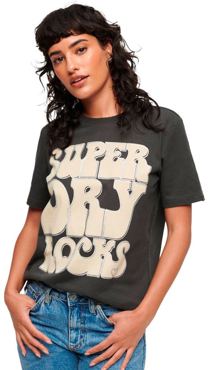 Superdry T-shirt met jaren 70 Retro Rock-logo Dames T-shirts Zwart