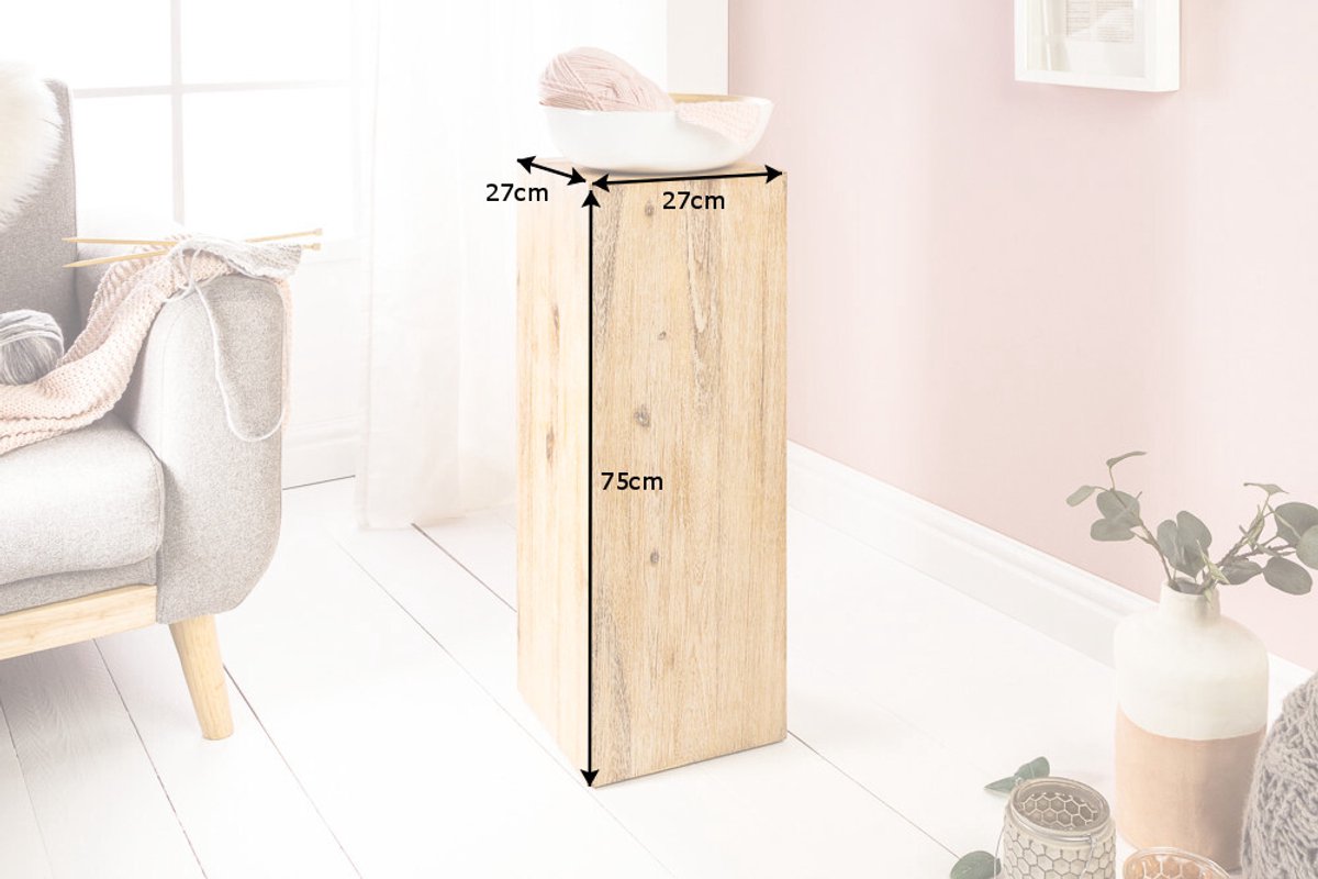 Massief houten decoratieve kolom COLUMNA 75cm acacia teak grijs gekalkt bijzettafel - 38433