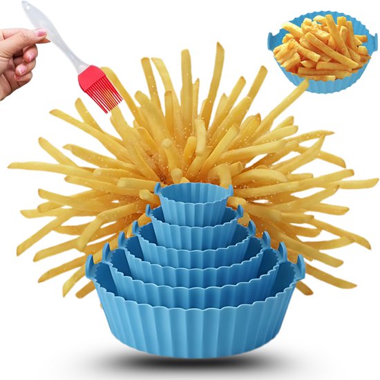 Keukenvriend Airfryer Bakjes Siliconen set - 6 stuks - Airfryer Accessoires siliconen - Verschillende formaten - Blauw - Heteluchtoven