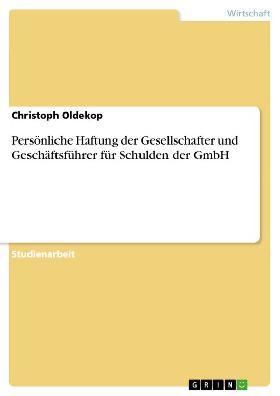 Persönliche Haftung der Gesellschafter und Geschäftsführe ... - cover