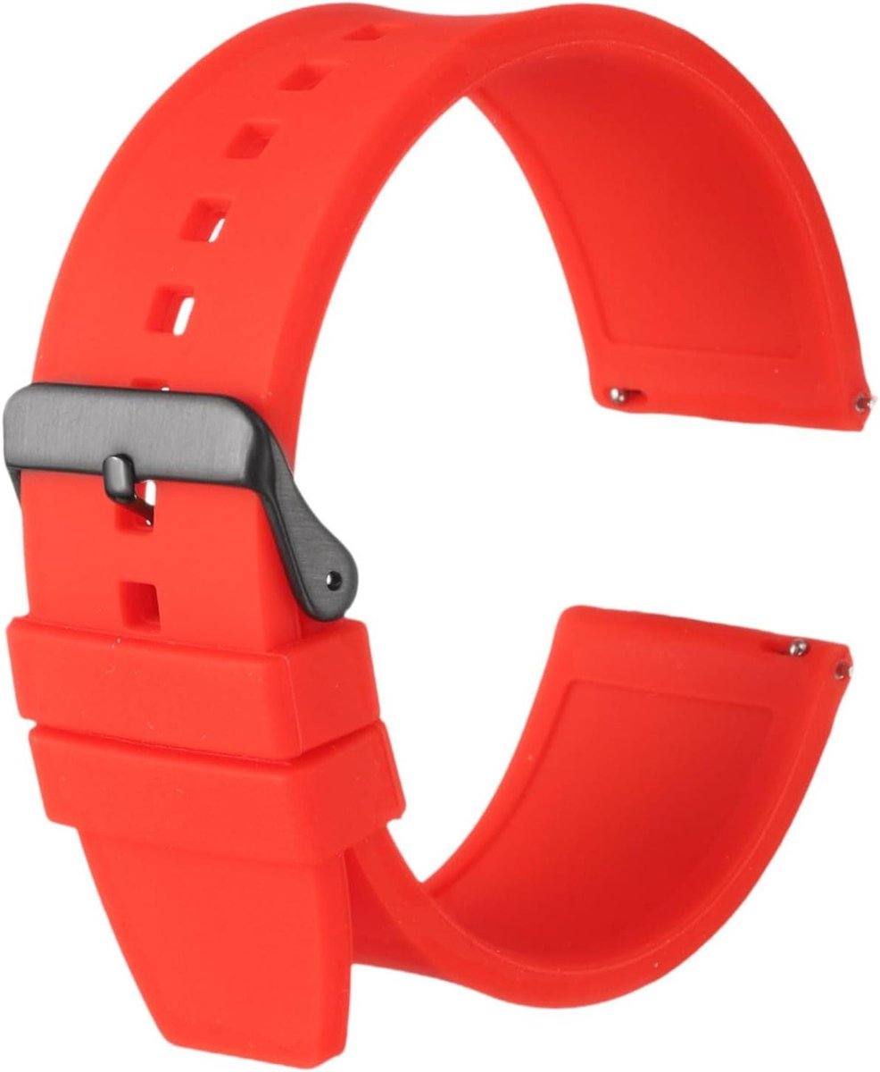 Allecto plus - Siliconen horlogebandje 26mm - snelwissel - flexibel - zacht rubber - roestvrijstalen zwarte sluiting - reservearmband - rood - maximaal comfort