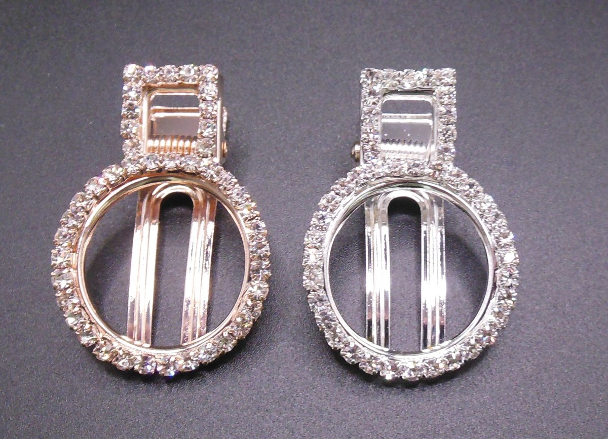 Duckklem rond rosekleurig-zilverkleurig strass klein