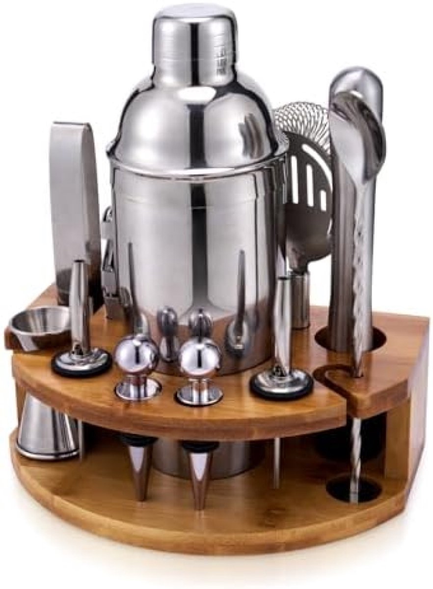 PromoHome Cocktailshakerset - 12-delige barkeeperset met bamboehouder