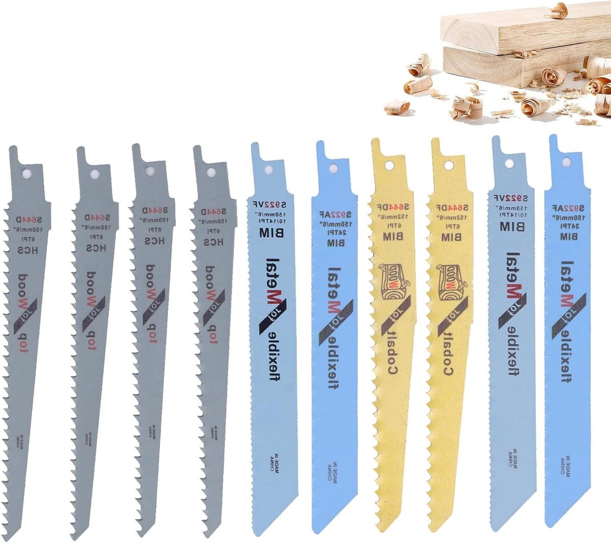 10x Reciprozaagbladen van Koolstofstaal voor Hout en Metaalbewerking - 9 Inch - 4 Types - Sloop van Nagel-Ingebedde hout