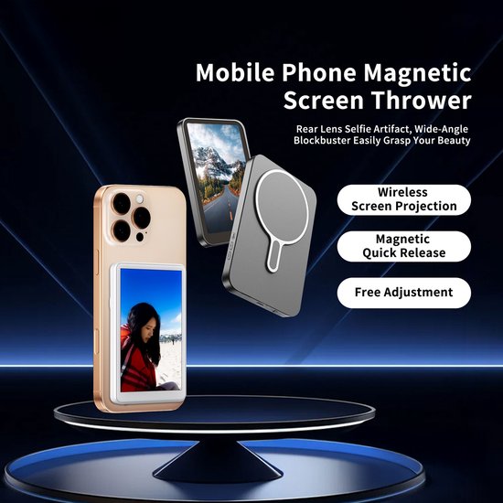 MOJOGEAR VS2 Selfie Vlog Monitor Voor iPhone en Android - Magnetisch - Draadloos via WiFi met MagSafe - Met Afstandsbediening - Grijs