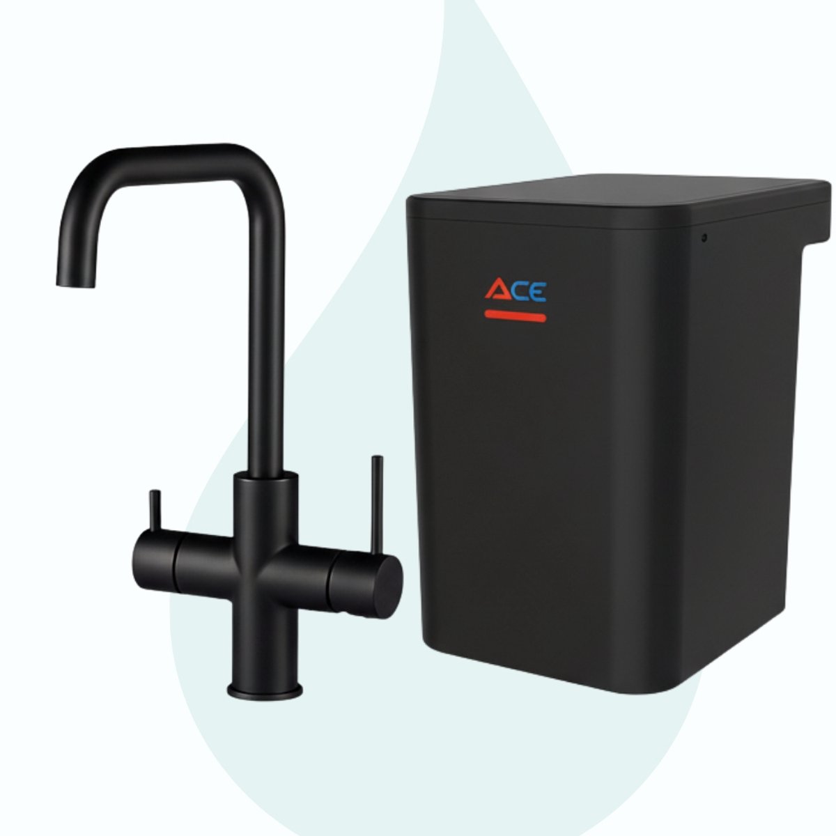 Unito - Kokend waterkraan met boiler - ACE - 3-in-1 kokend waterkraan - U-uitloop - Mat Zwart - Met installatie