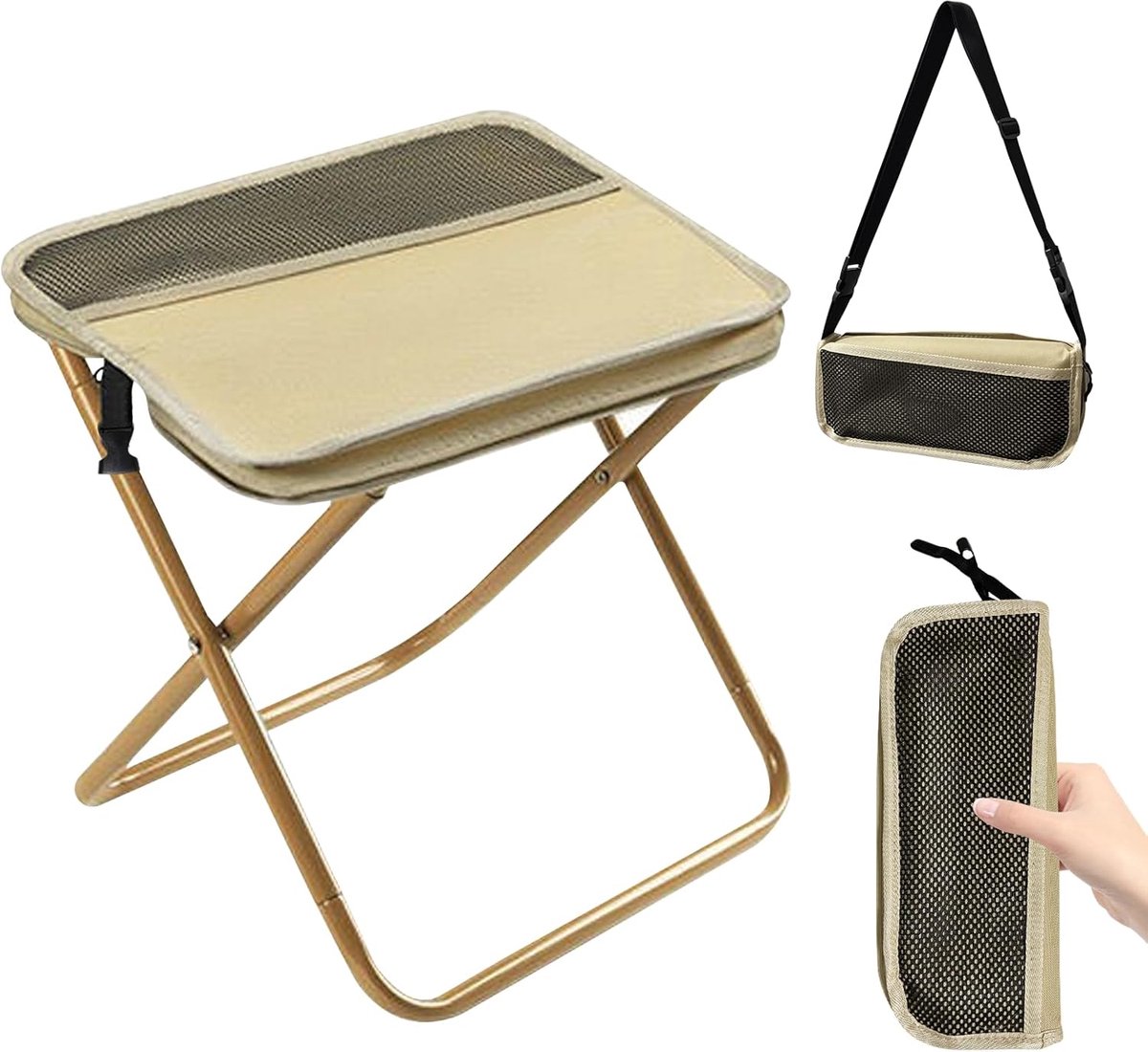 Draagbare opvouwbare kruk - Extra stevige opvouwbare kampeerstoel van staal en Oxford-canvas, wordt geleverd met opbergtas en schouderriem, perfect voor wandelen, vissen en festivals