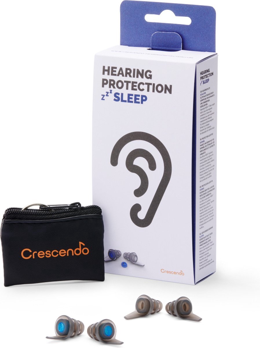 Crescendo Sleep Gehoorbescherming - Oordoppen om te slapen - 2 maten zachte oordopjes - Goede ventilatie van het oor - SNR 24dB - Medische kwaliteit oordoppen - Zacht en comfortabel - Gepatenteerde gaasfilters - Ook voor zijslapers - Met opbergetui