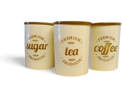 Cbs Art - Set van 3 voorraadpotten - premium porselein - koffie, suiker en thee voorraadpotten - 14,5 cm X 10.5 cm - 1 Liter