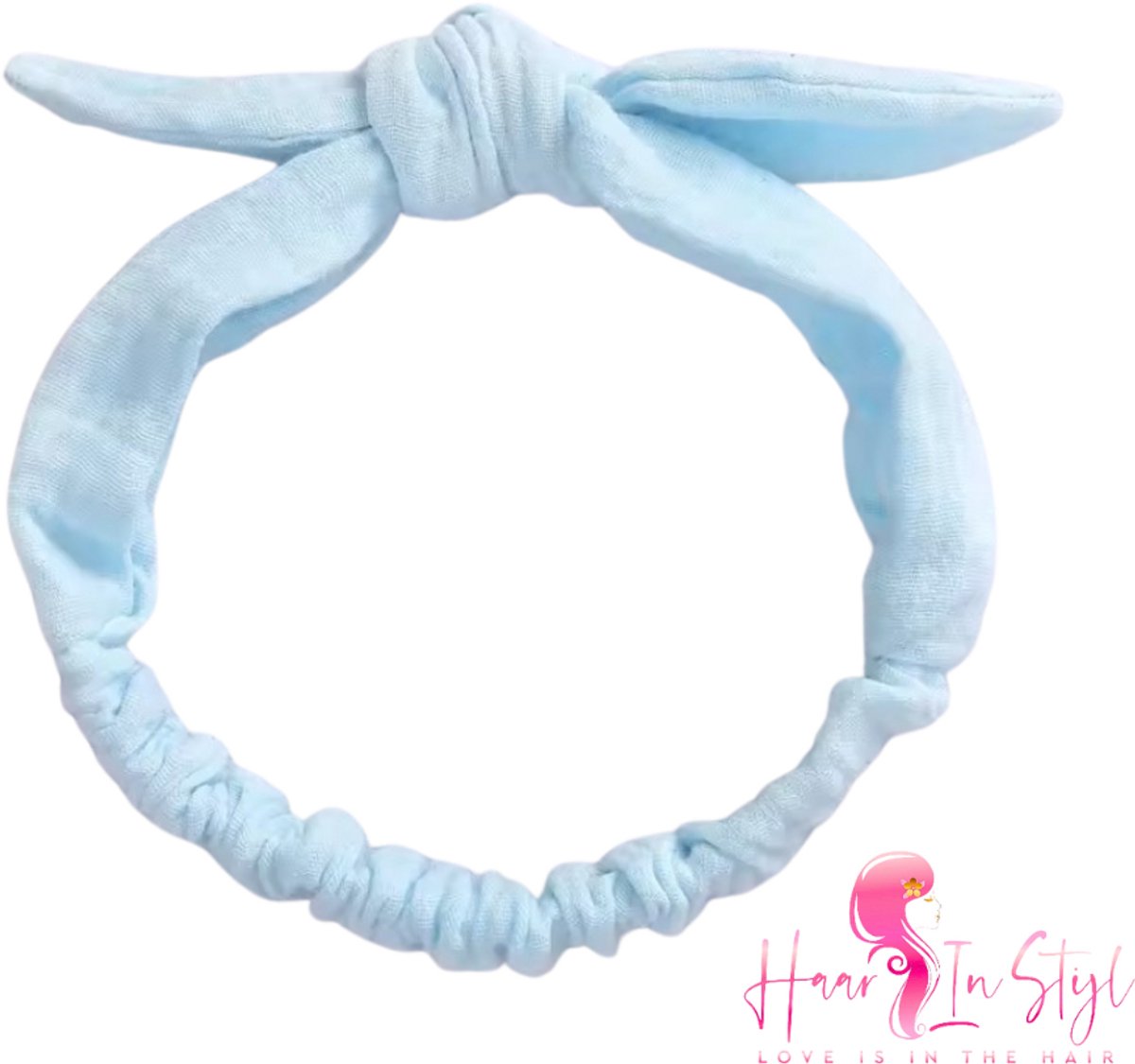 Haarband Hafsa Lichtblauw - Smalle hydrofiele zachte haarband met strik - baby meisje haaraccessoires