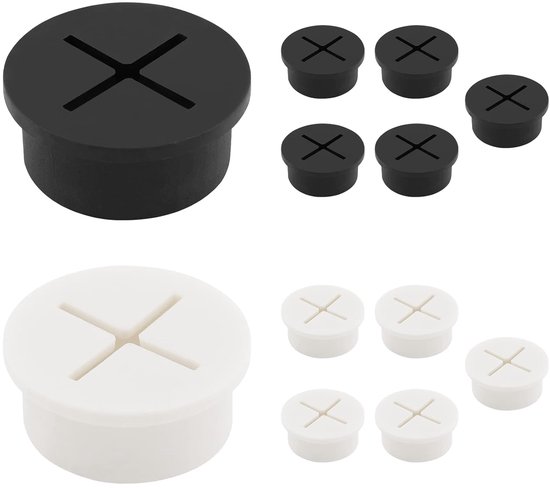 Passe-câbles rond - 12 pièces - Passe-câbles - Organisateur de câbles - Ø 25 mm - Cache-câbles en caoutchouc pour l'organisation des câbles - Wit/noir