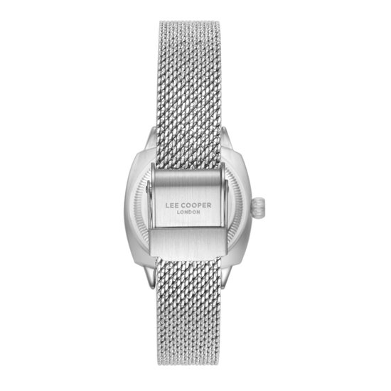 Lee Cooper 360 - Montre - Montre-bracelet - Analogique - Femme - Bracelet en acier milanais - Métal - Carré - Rond - Rayures - Argenté - Zwart - Wit