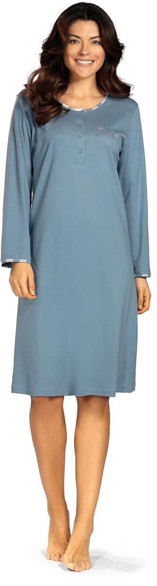 Comtessa Dames nachthemd - Interlock - Lange mouw - Blauw