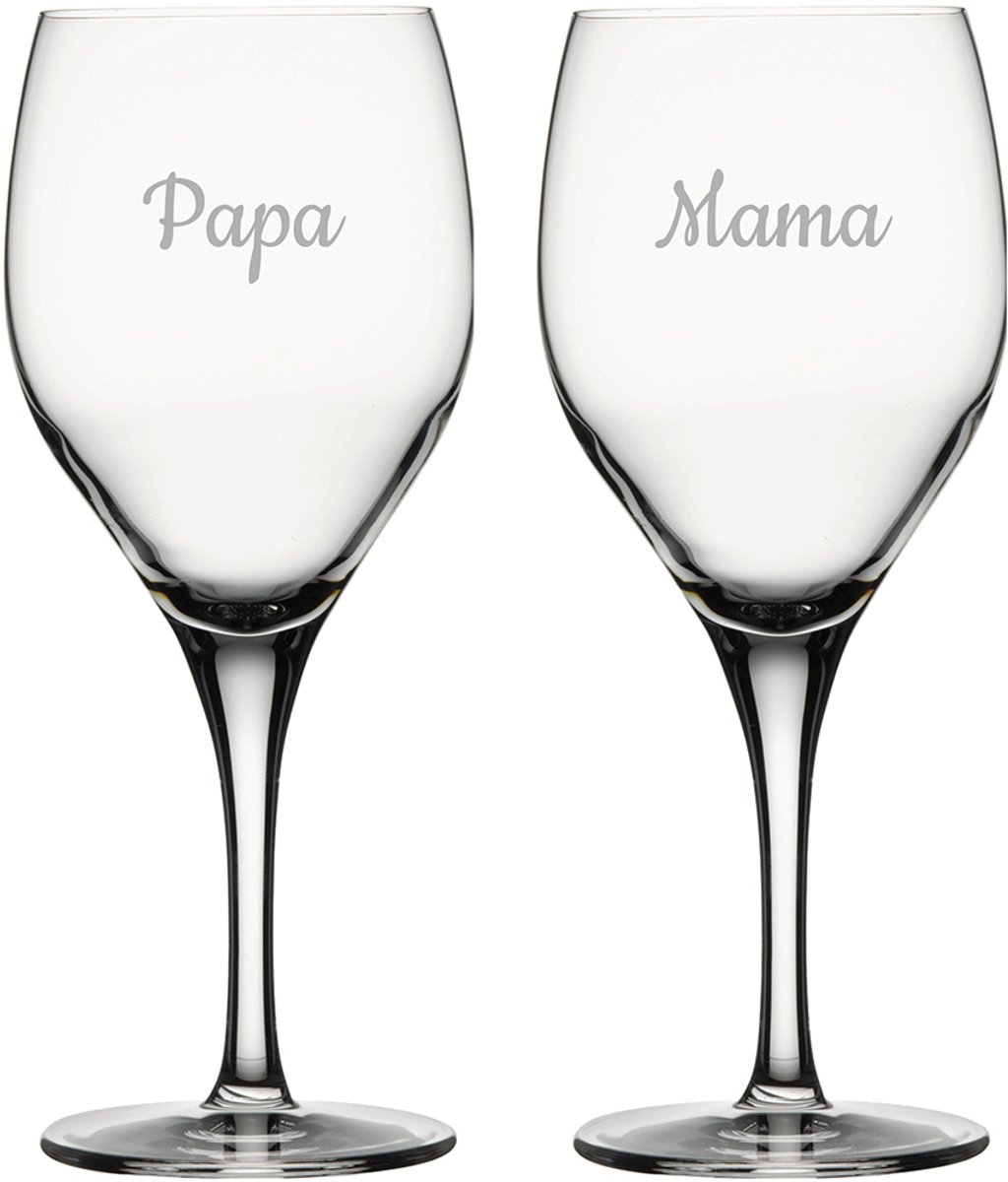 Gegraveerde witte wijnglas 34cl Mama & Papa