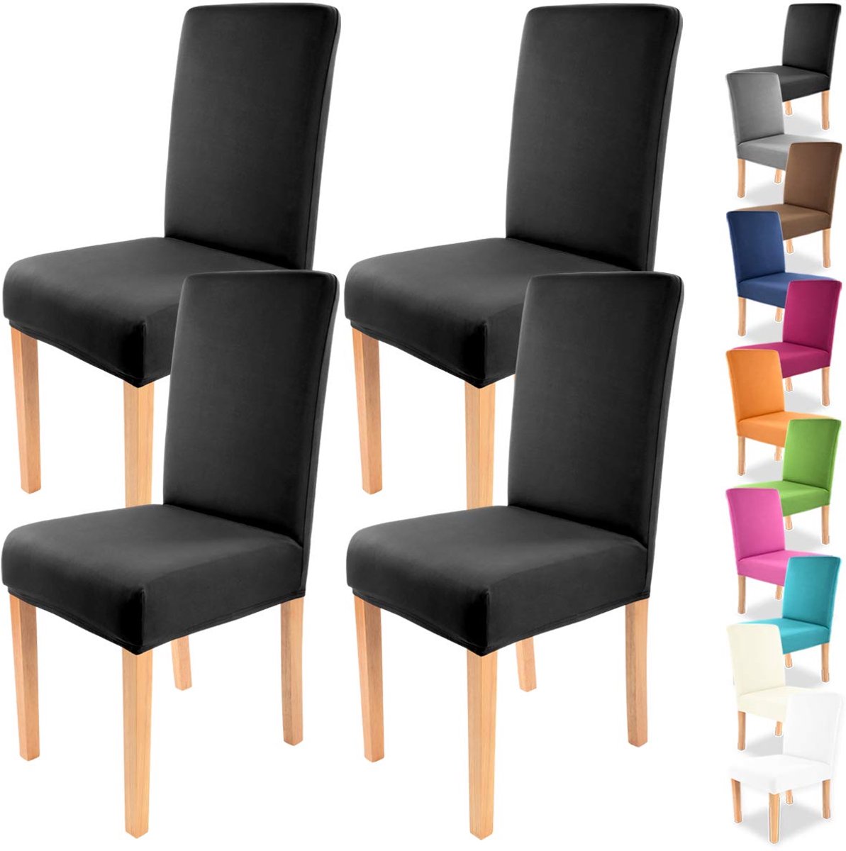 Ibenzoa® Set van vier elastische hoezen voor stoelen in diverse kleuren en maten
