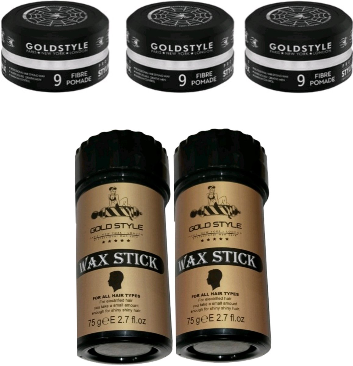 Gold Style Fibre Pomade 09 - Haar Wax Mannen - 450ml + Gold Style Wax stick 2x75grm. Haar wax Mannen - Styling Wax