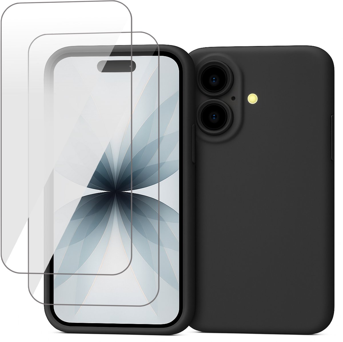 Hoesje geschikt voor iPhone 17 - 2x Screenprotector Glas - Mat Back Case Zwart