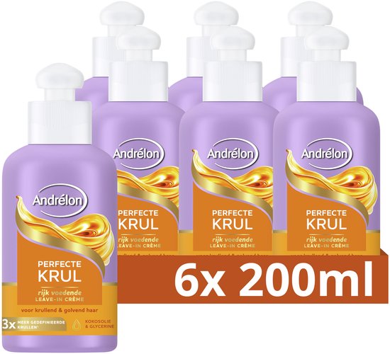 Andrélon-leave in haarcreme - Perfecte Krul-verrijkt met kokosolie & glycerine- 6 x 200 ml